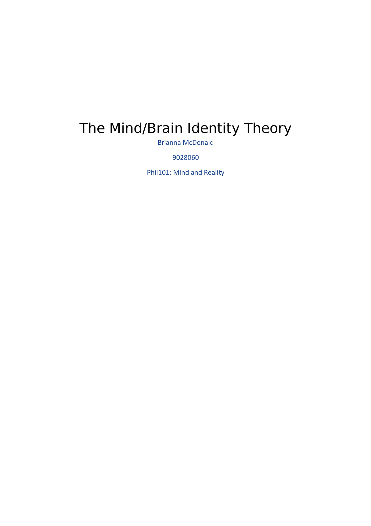 mind brain identity theory essay