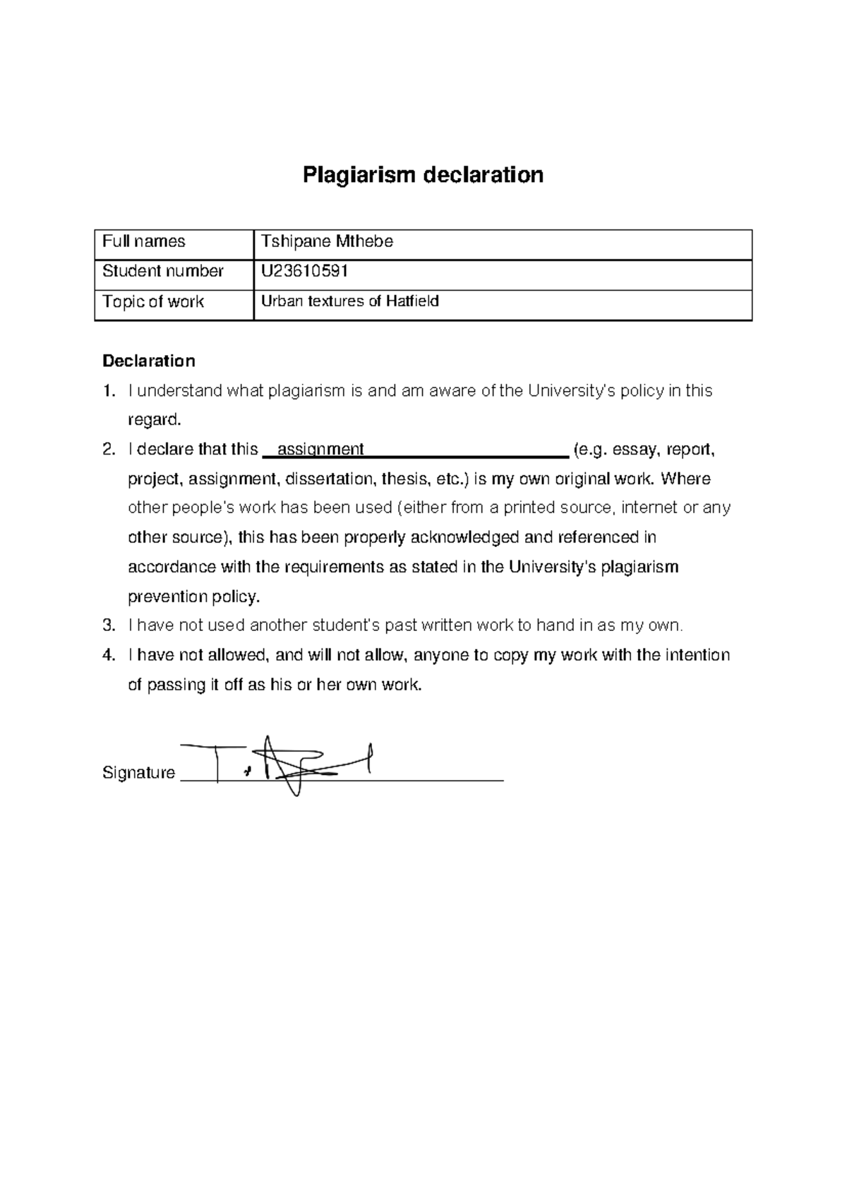 GGY 221 Assignment 2 - Plagiarism declaration Full names Tshipane ...