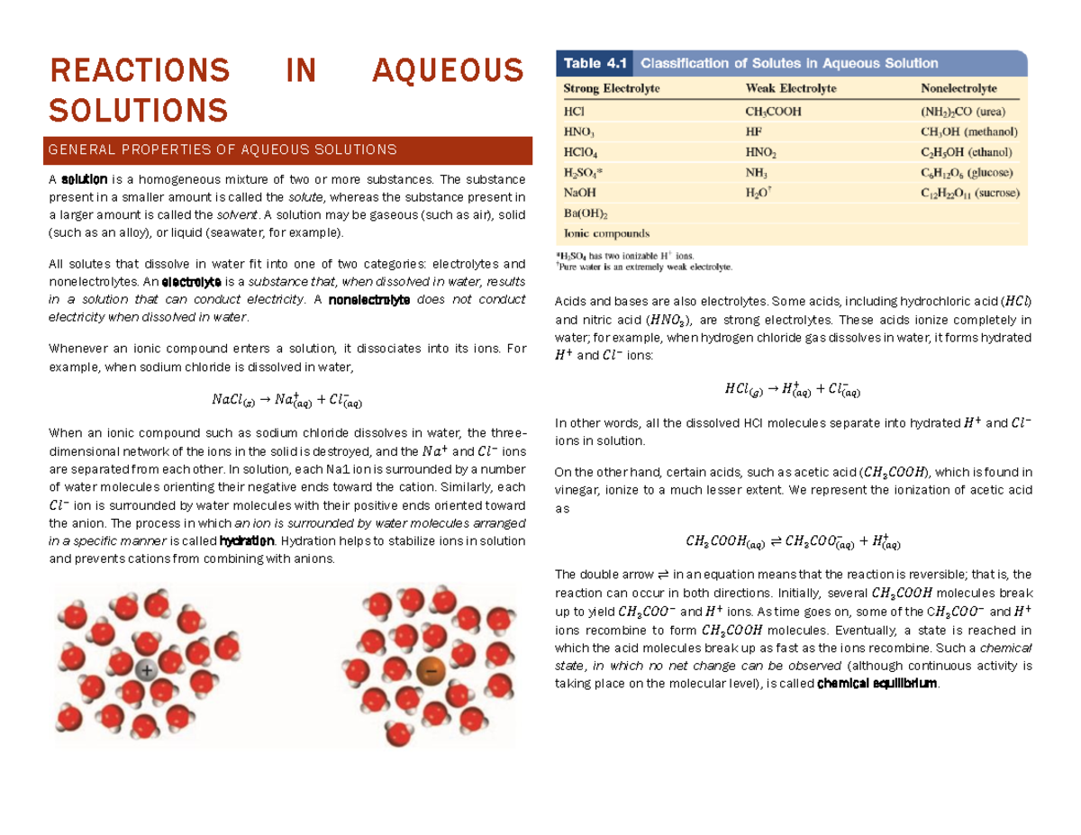 Chapter 4 Reactions in Aqueous Solutions - REACTIONS IN AQUEOUS ...