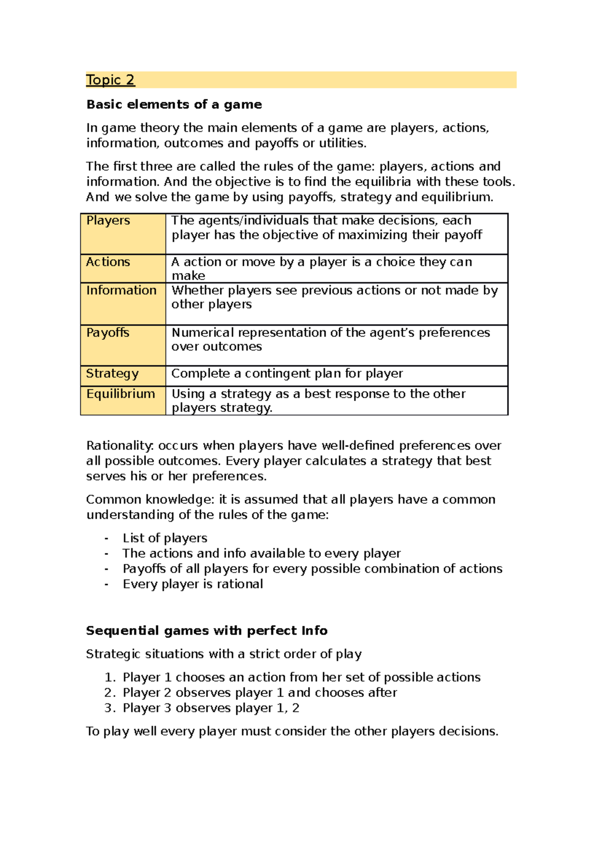 Topic 2 Sequential games with perfect information Topic 2 Basic