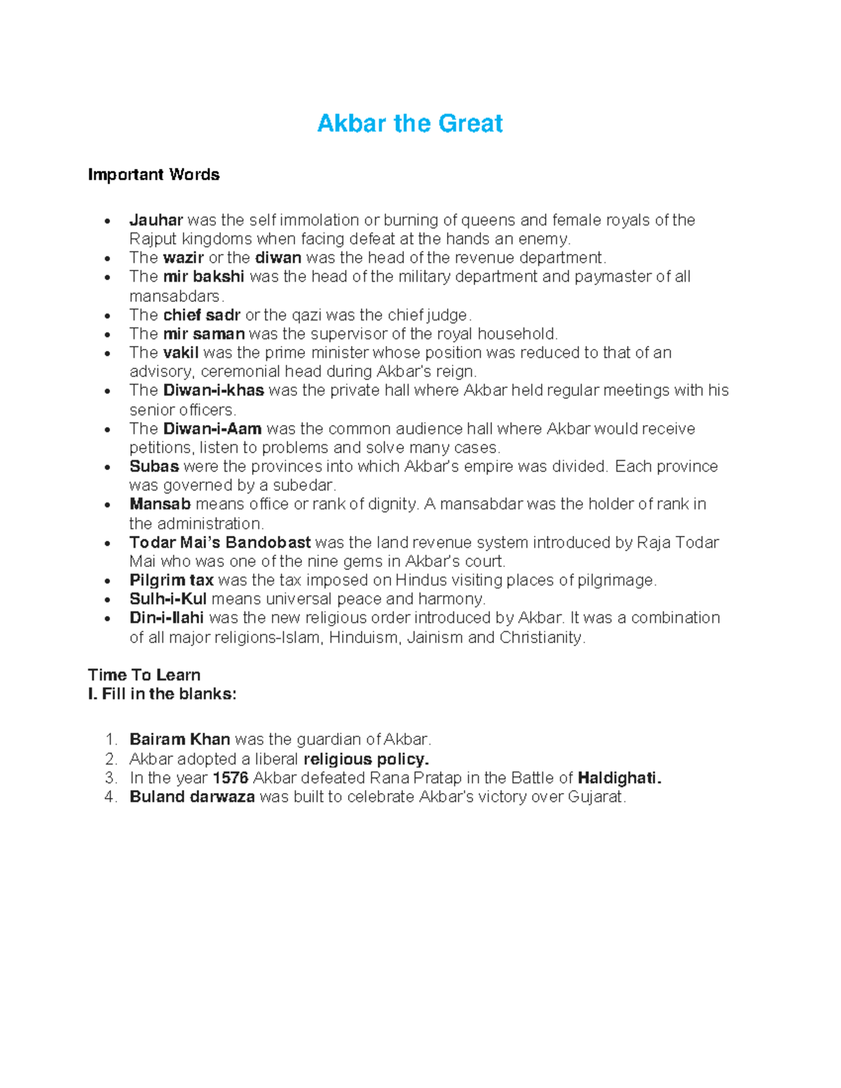 Akbar the Great notes ncertbooksolutions Akbar the Great Important