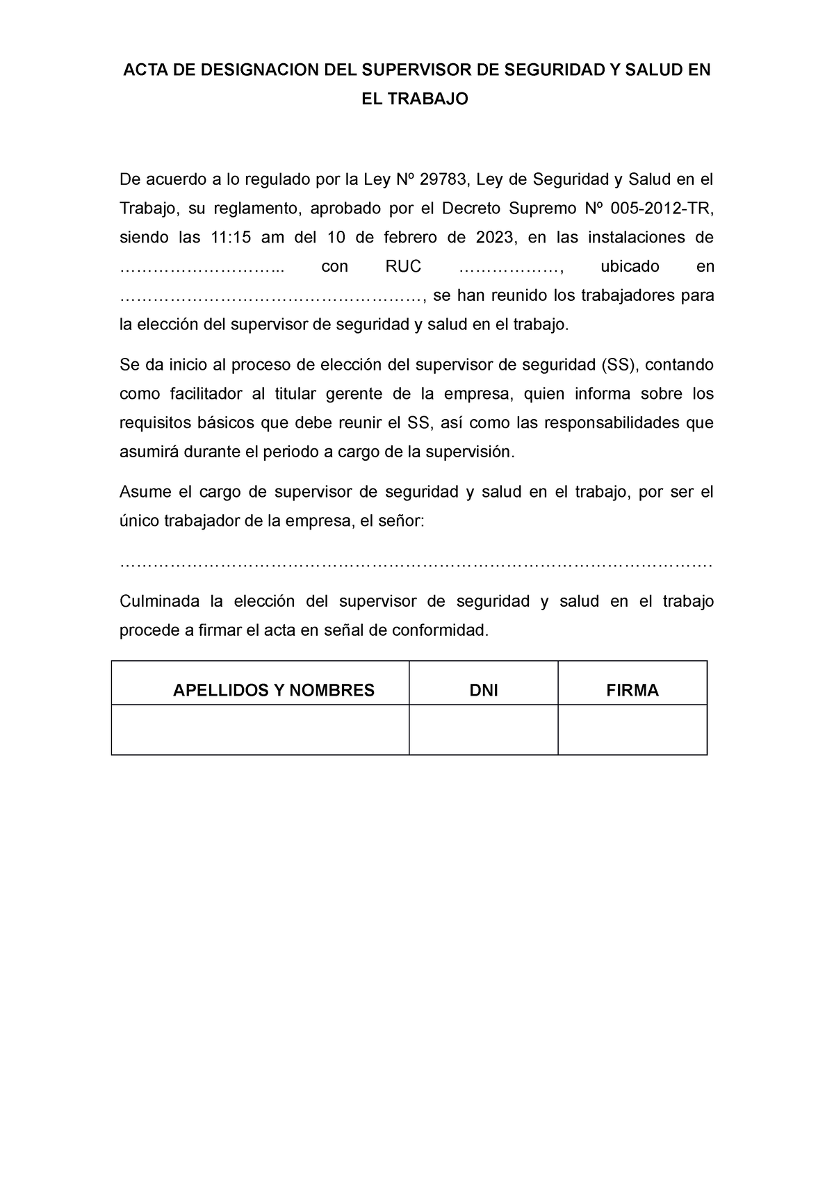 Acta De Nombramiento Ap Copia Acta De Designacion Del Supervisor De