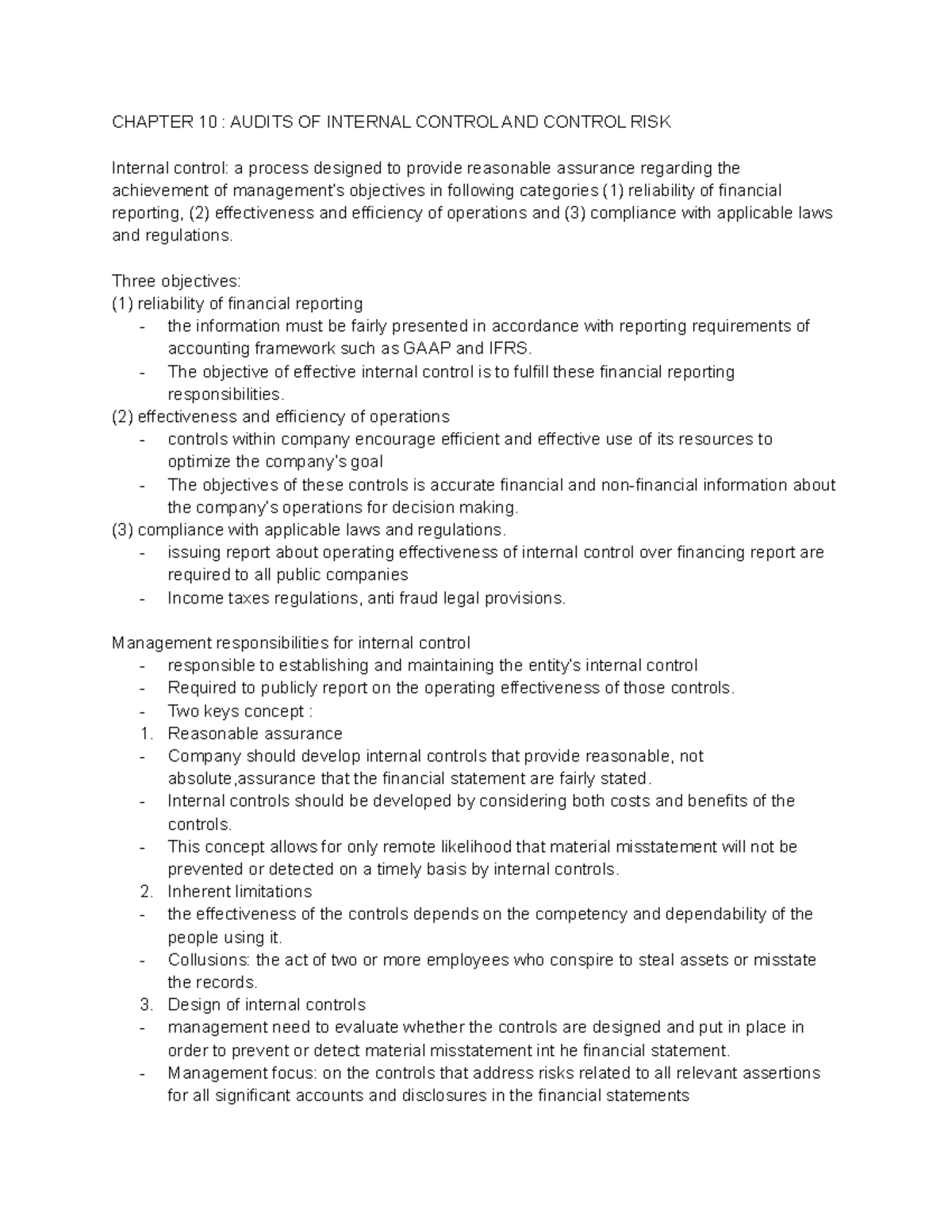 Chapter 10 Audit 1 - CHAPTER 10 : AUDITS OF INTERNAL CONTROL AND ...