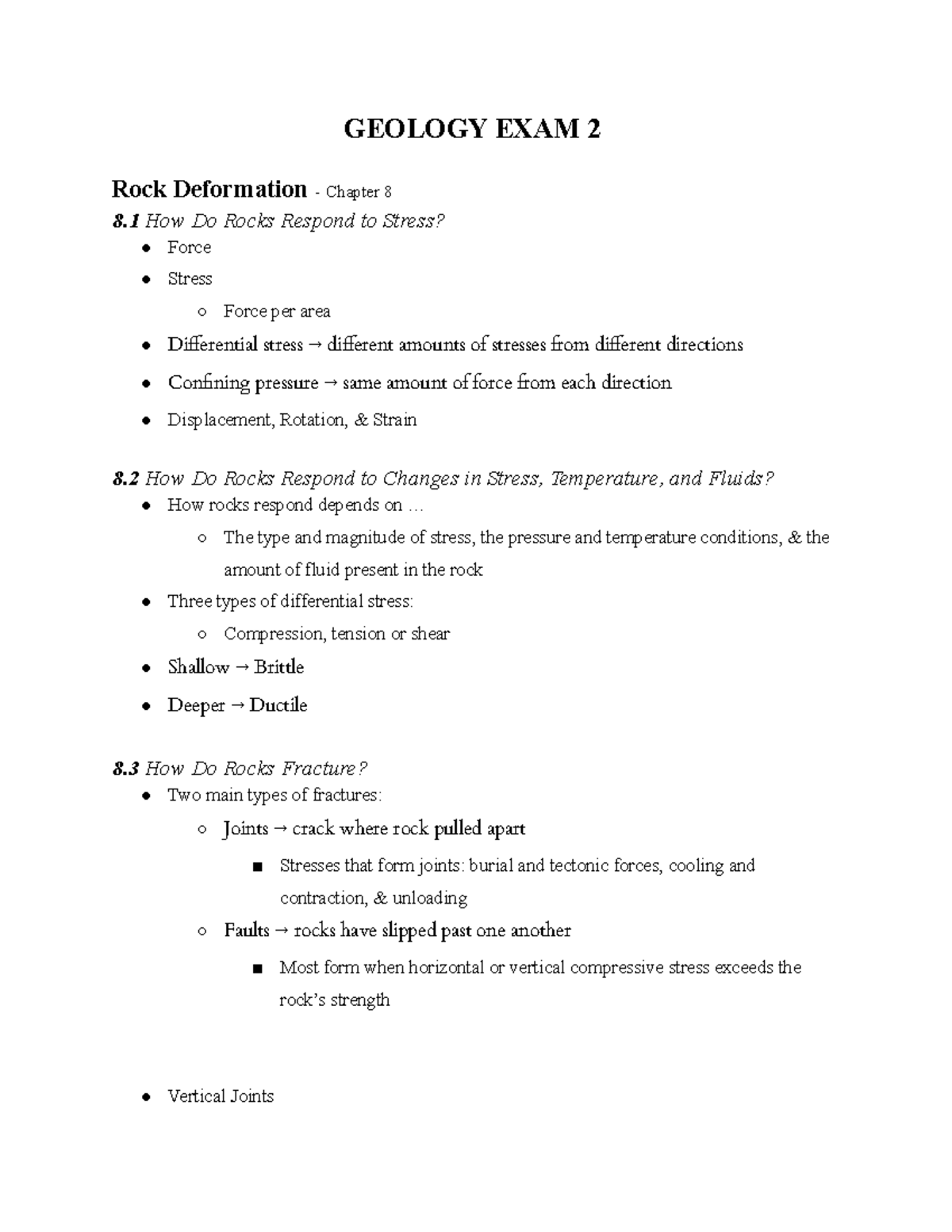 GEO EXAM 2 Study Guide - GEOLOGY EXAM 2 Rock Deformation - Chapter 8 8 How  Do Rocks Respond to - StuDocu