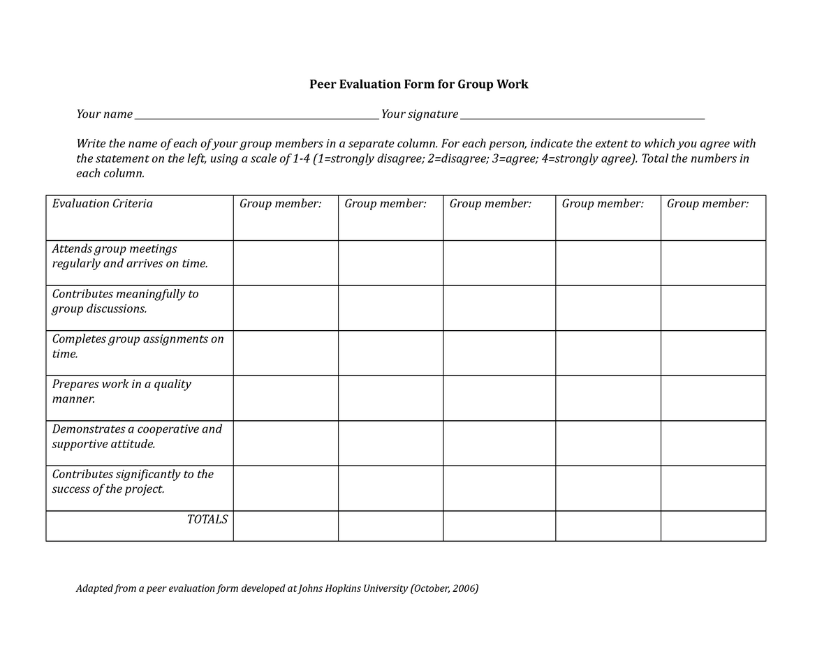 [UEH-ISB-ME] Peer Evaluation For Group Project - Peer Evaluation Form ...