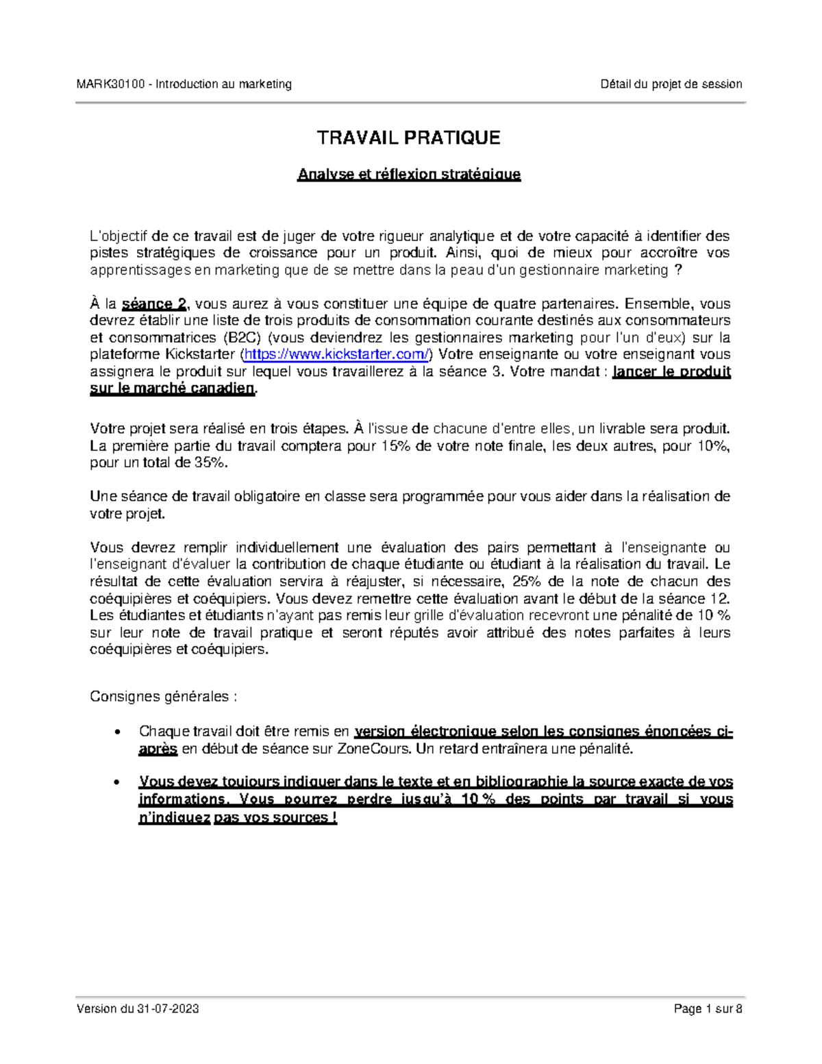 30100 Instructions TP - Ennoncé TP - TRAVAIL PRATIQUE Analyse et ...