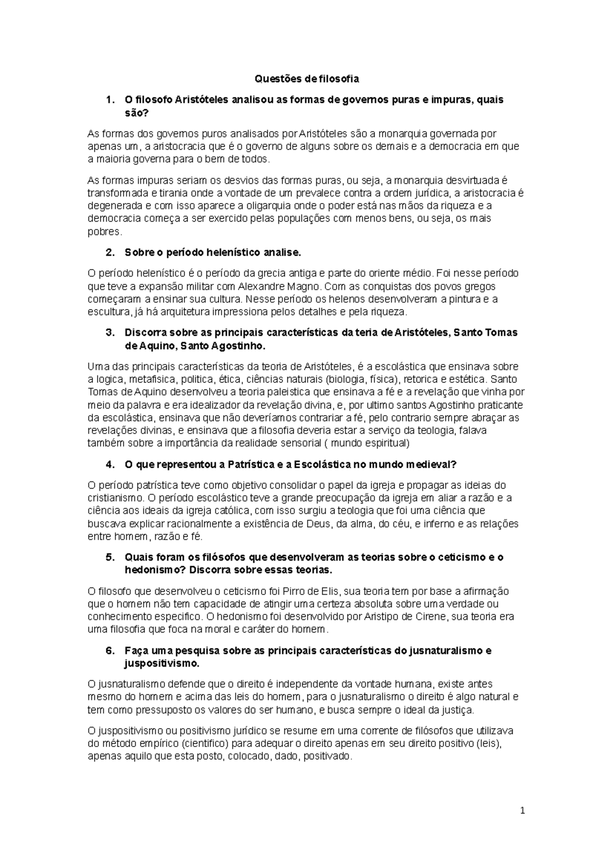 Questões Sobre Aristóteles Com Gabarito - RETOEDU