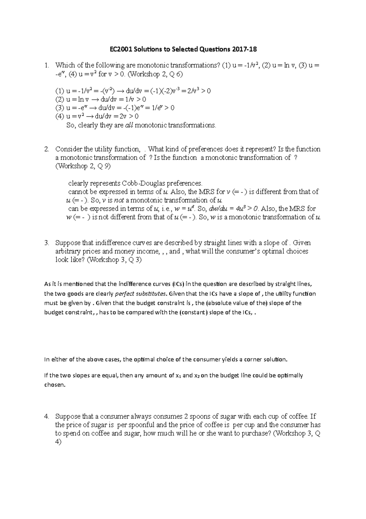 Ec01 Solutions To Selected Questions 17 18 Which Of The Following Are Monotonic Studocu