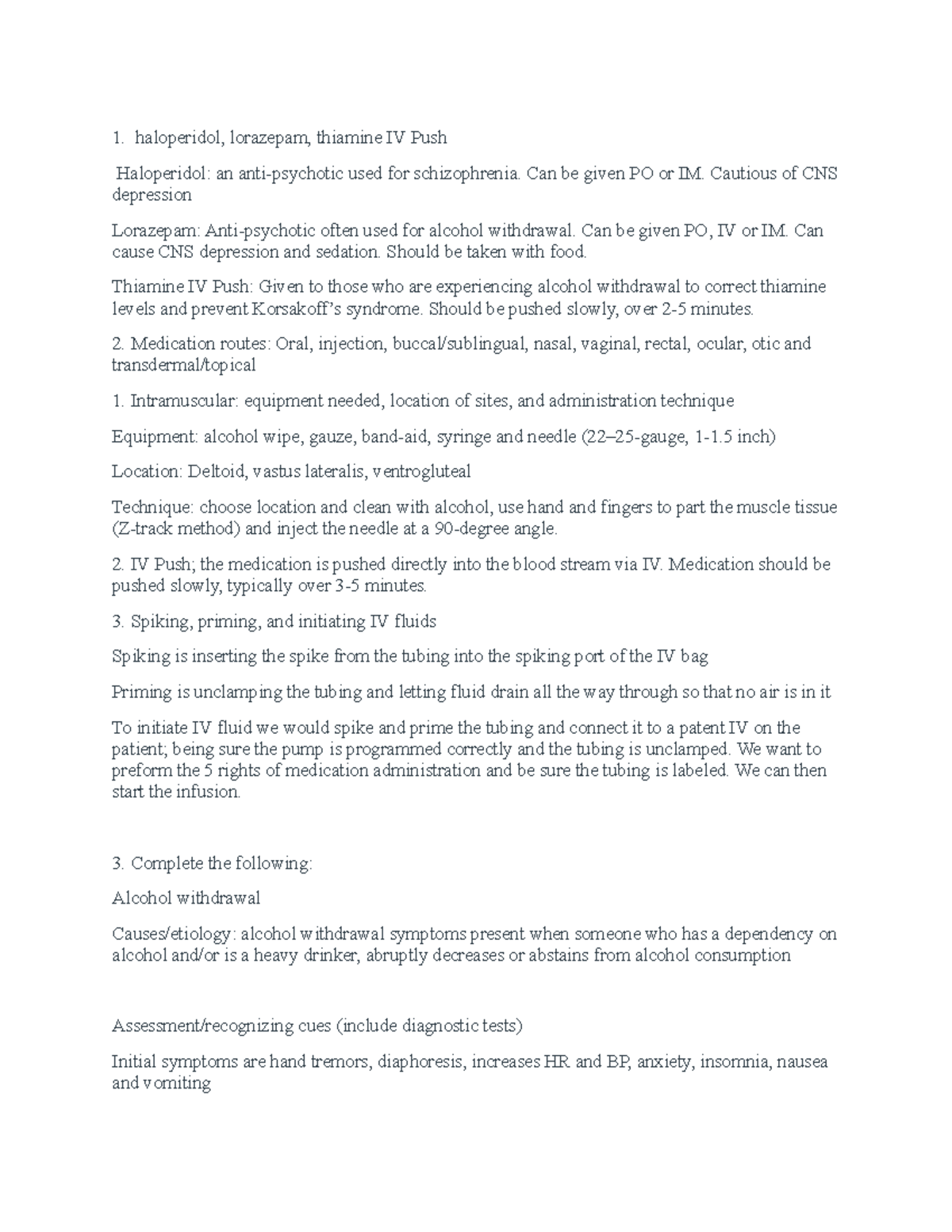 Sim Prep Sheet - haloperidol, lorazepam, thiamine IV Push Haloperidol ...