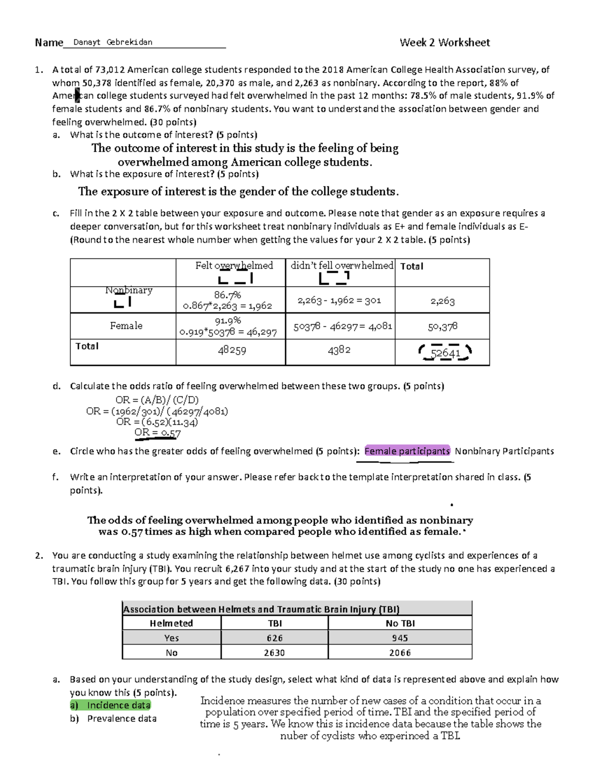 Week 2 Worksheet - Measures of association - Name ...