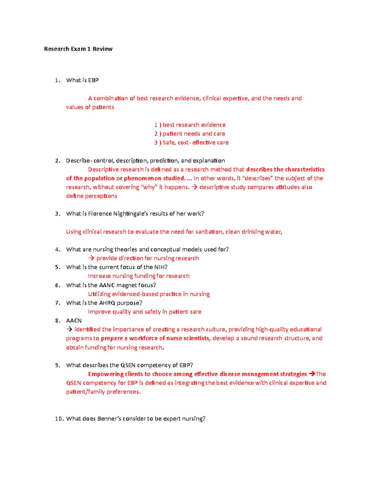 Exam 1 Review Research study guide - Research Exam 1 Review What is EBP ...