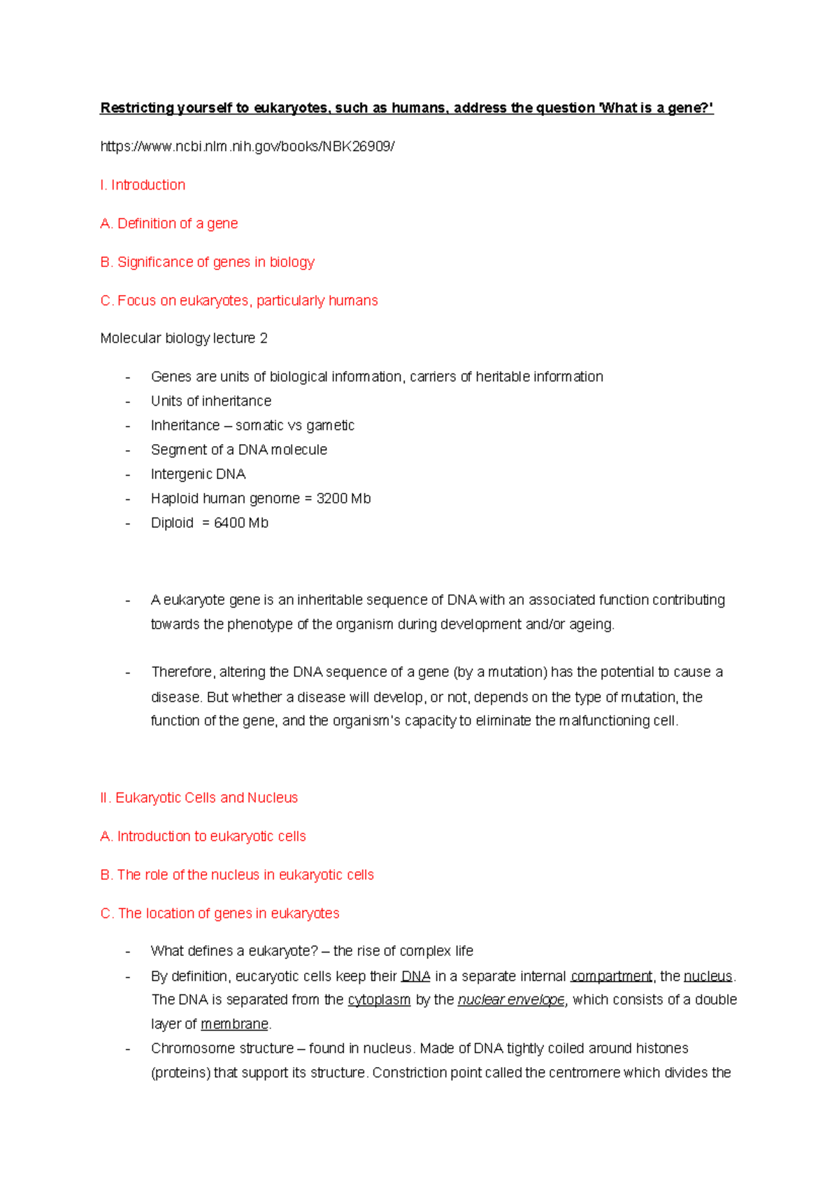 What is a gene - essay plan - Restricting yourself to eukaryotes, such ...