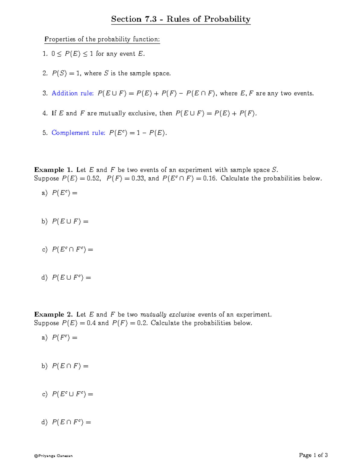 Sec7 - Lecture Notes 7 - Section 7 - Rules Of Probability Properties Of ...