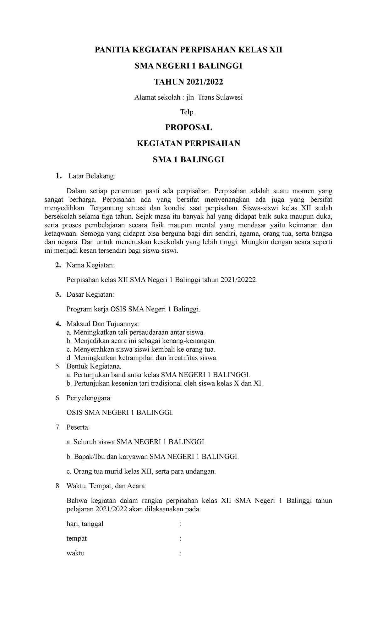 Proposal Kegiatan Perpisaan Smanggi - PANITIA KEGIATAN PERPISAHAN KELAS ...