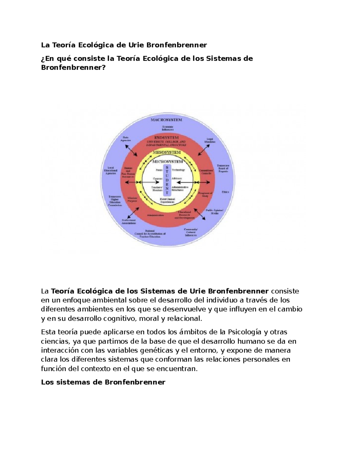 La Teorías - La Teoría Ecológica De Urie Bronfenbrenner ¿En Qué ...