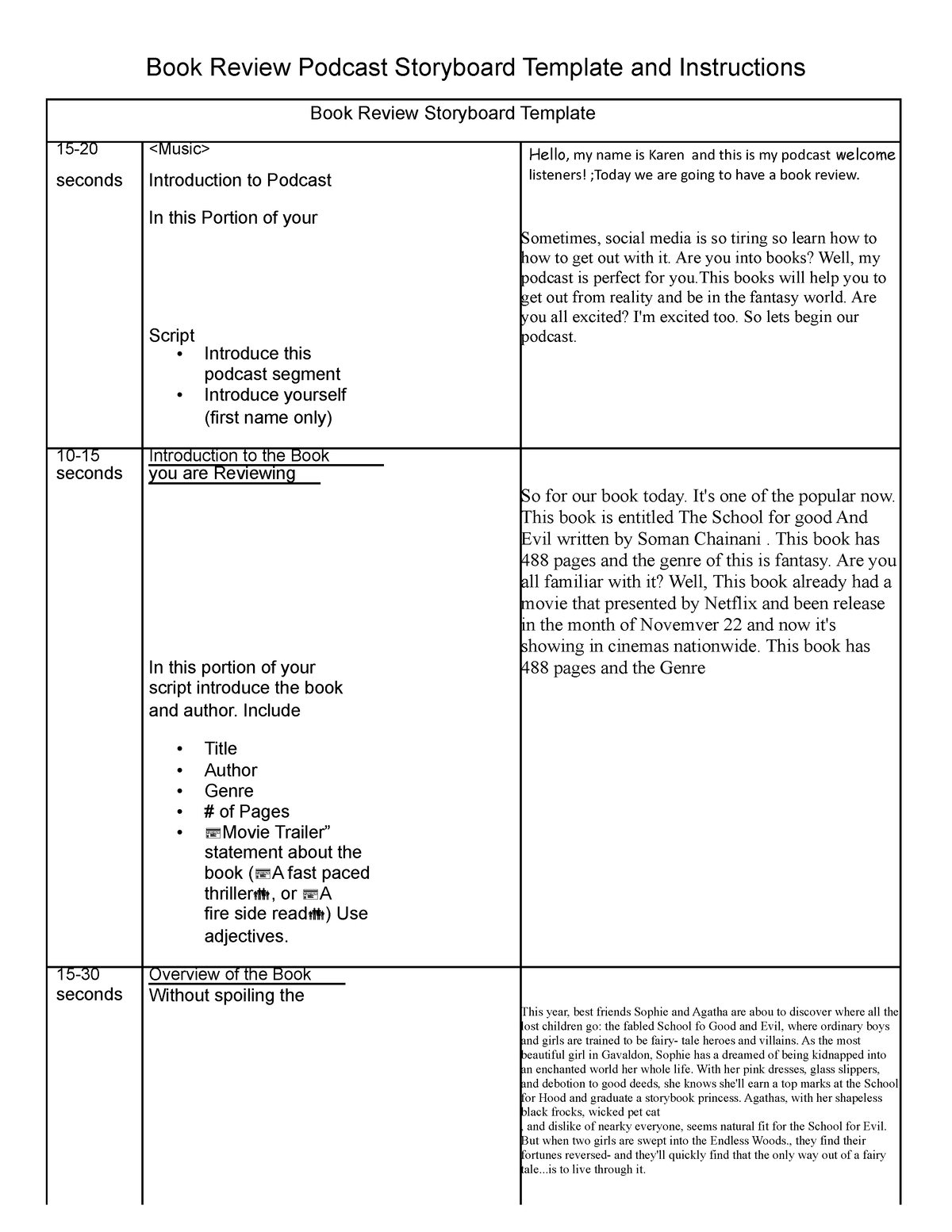 Book Review Template (podcasting) Book Review Podcast Storyboard