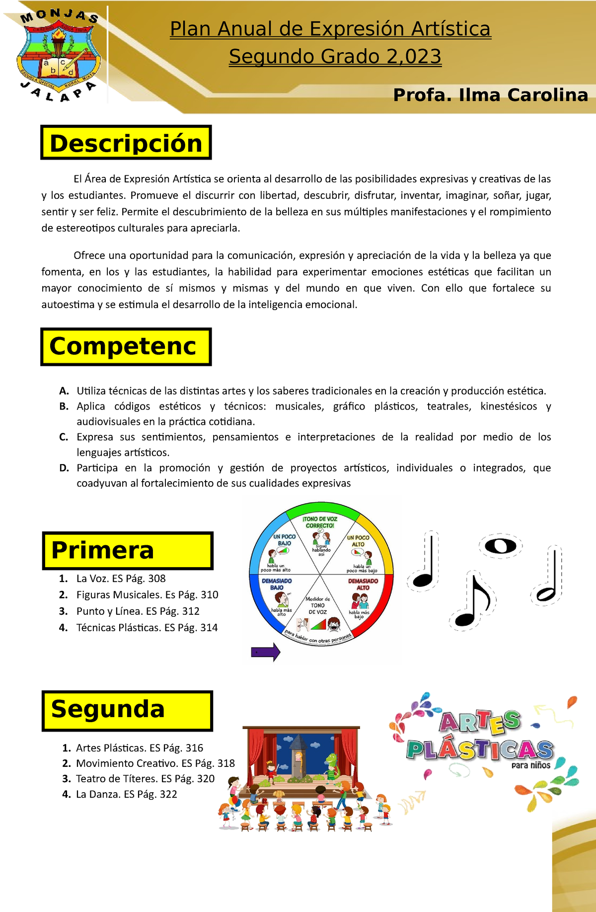 Plan Anual De Expresión Artística 2o Primaria El Área De Expresión Artística Se Orienta Al 3327