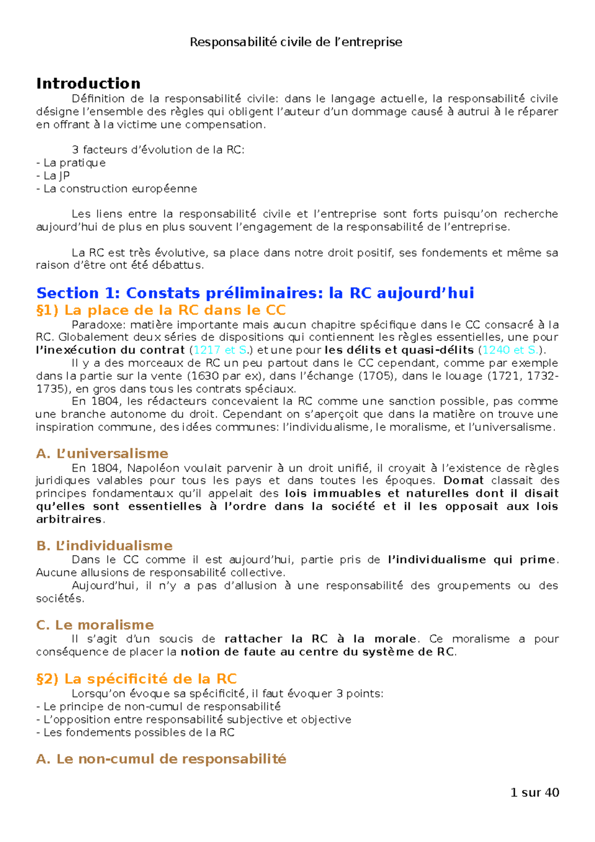 Les Fonctions De La Responsabilité Civile Dissertation
