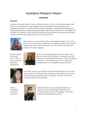 Qualitative Research Report - Quantitative Research Report The Case ...