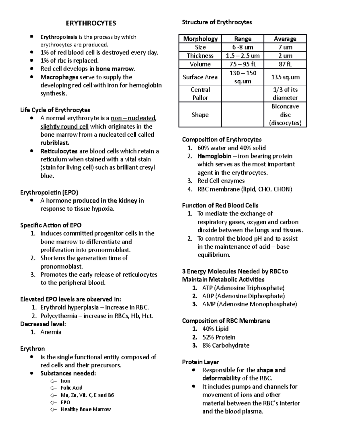 3 Erythrocytes - Notes extracted from Ma'am Camille Mendoza, RMT ...