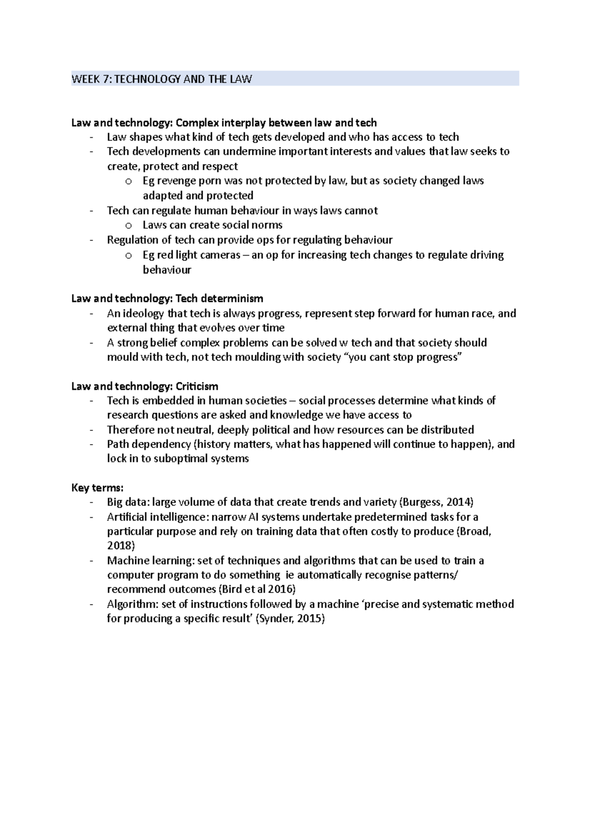 LLB104 WEEK 7 Lecture Notes - WEEK 7: TECHNOLOGY AND THE LAW Law and ...
