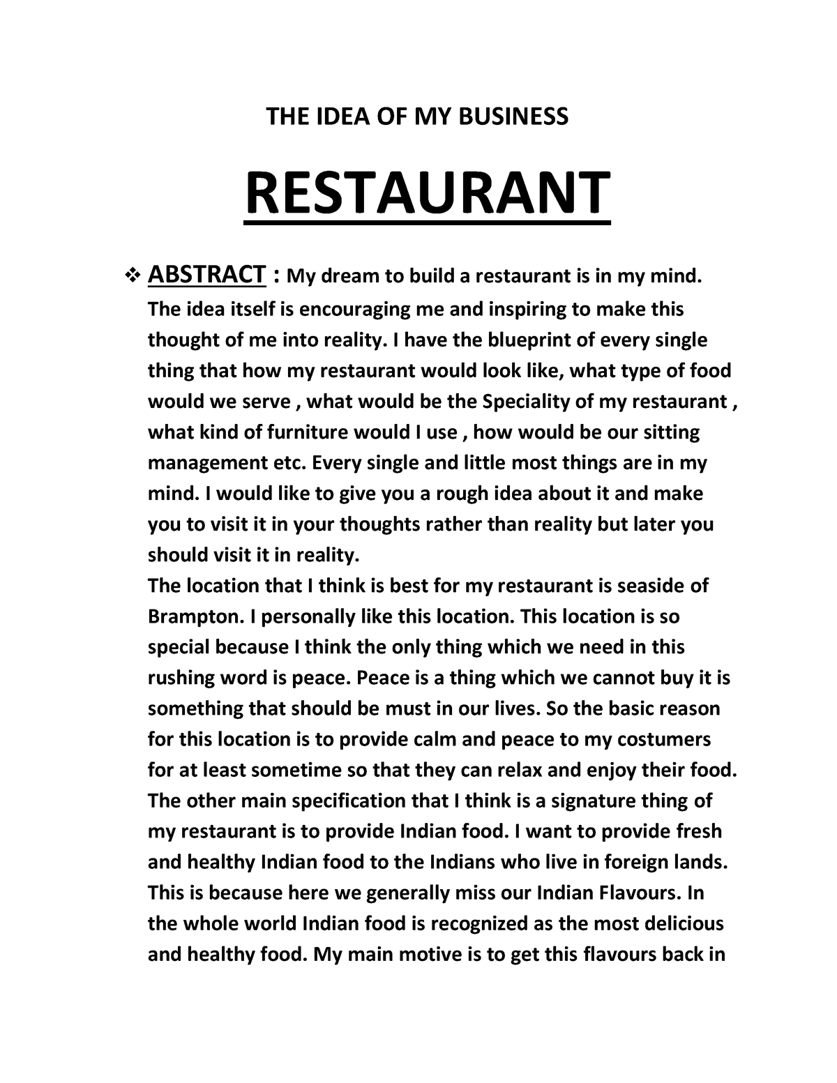 conclusion for restaurant assignment