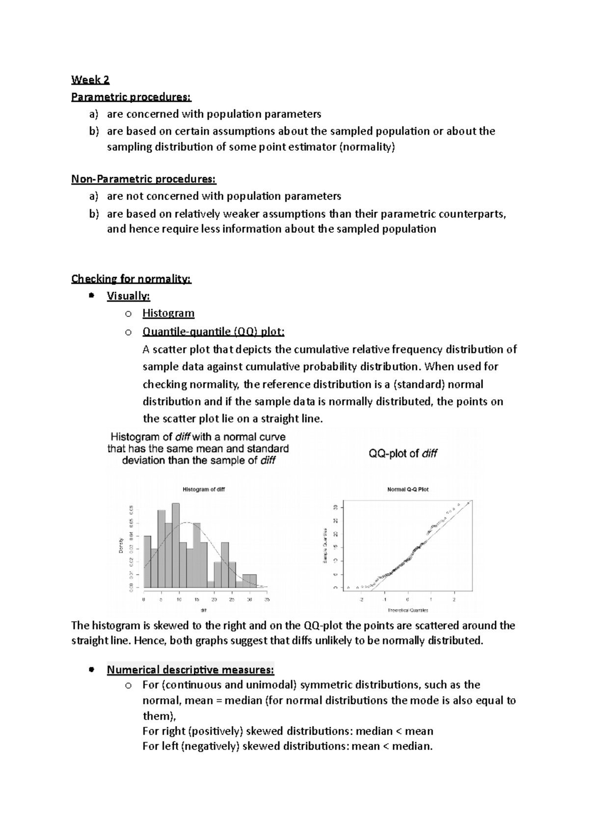 QM2 Notes (Bulletpoints) - Week 2 Parametric procedures: a) are ...