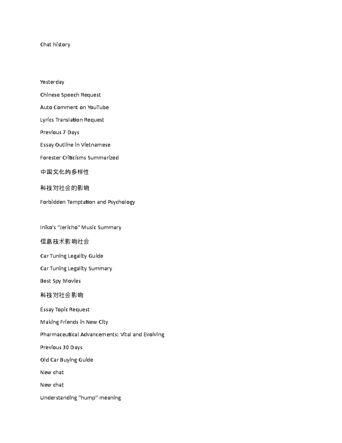 Chat history 1 - Chat history Yesterday Chinese Speech Request Auto ...