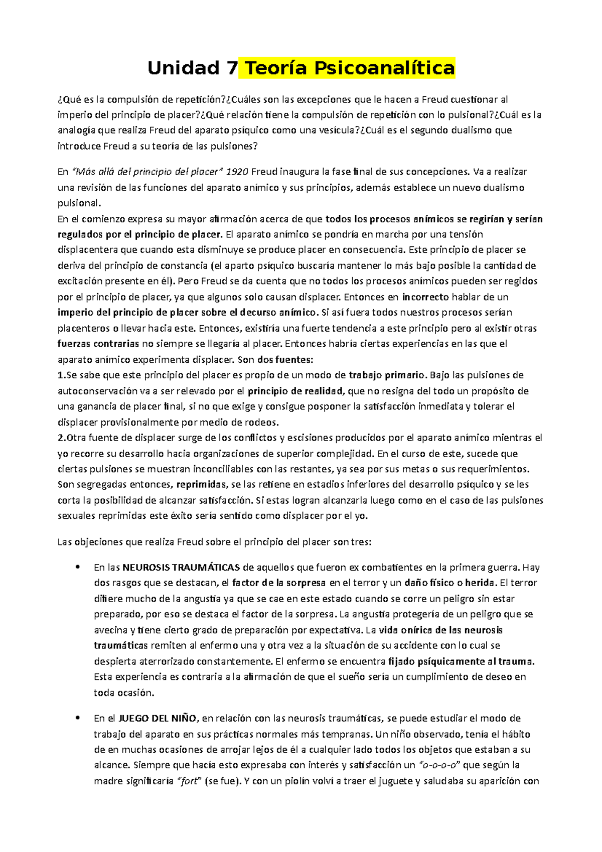 Unidad 7 Teoría Psicoanalítica Freud 2021
