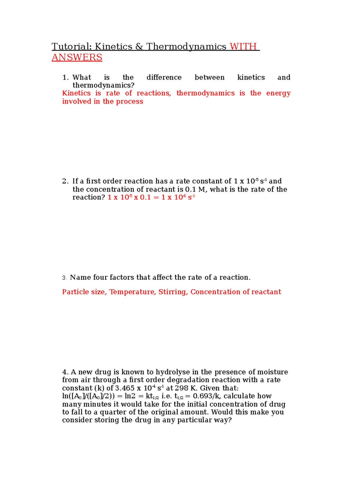 Kinetics Thermodynamics With Answers - Tutorial: Kinetics ...