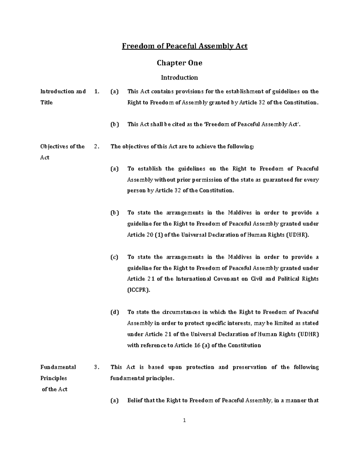 Freedom of Peaceful Assembly Act Freedom of Peaceful Assembly Act