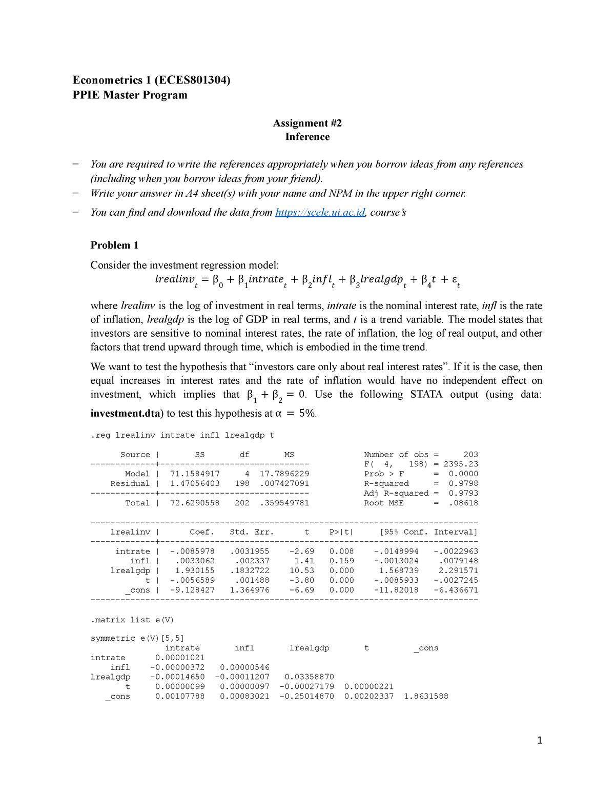 econometrics 2 assignment 1