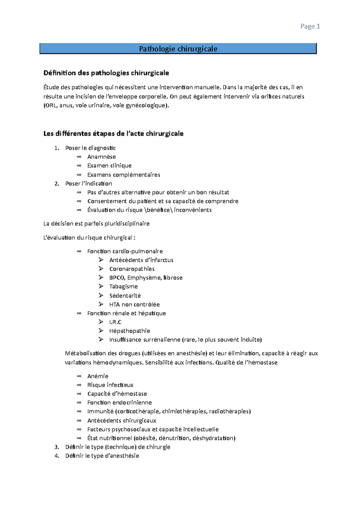 Pathologie chirurgicale Pathologie chirurgicale Définition des
