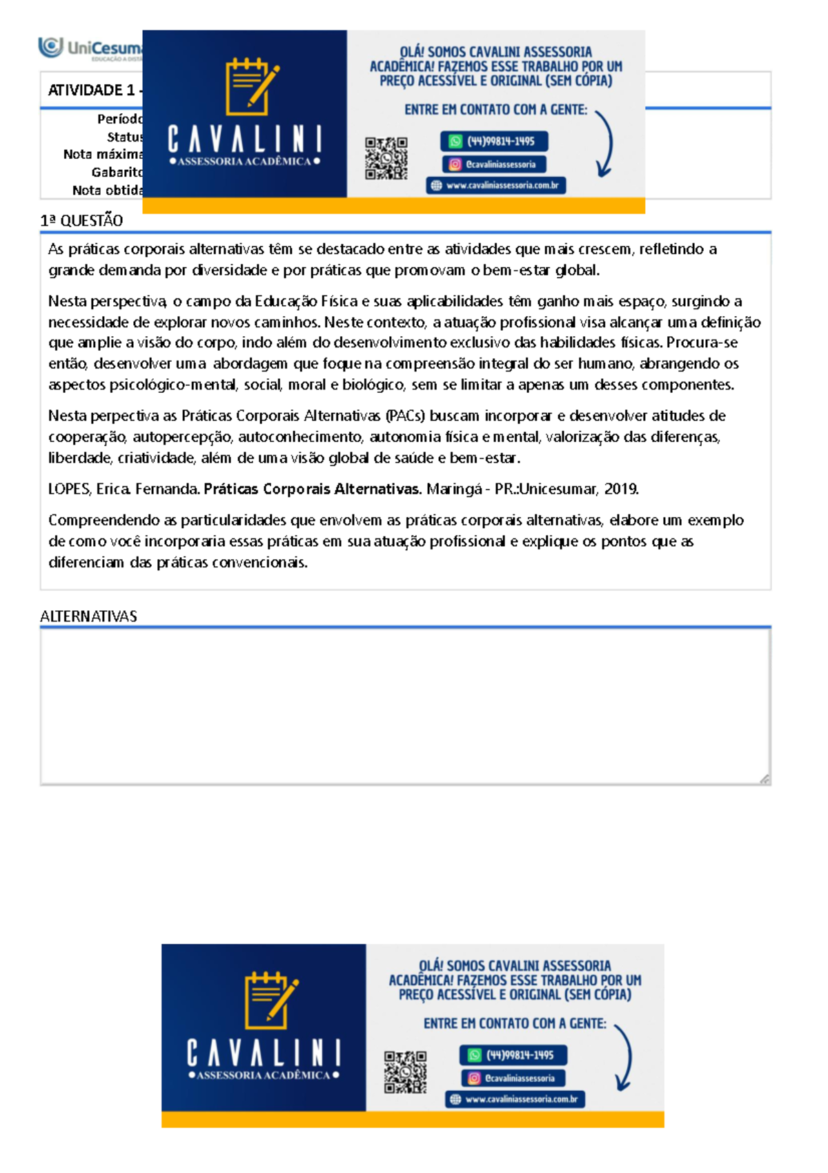 Atividade 1 - BEDU - Práticas Corporais Alternativas - 53-2024 ...