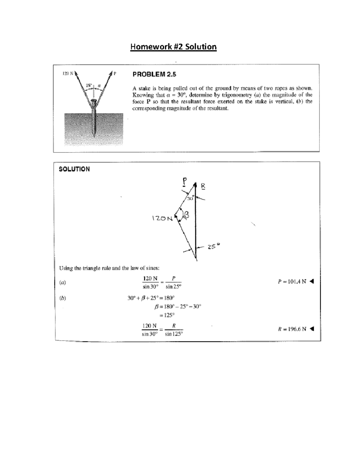 Hw2 Solution 0 - Homework #2 Solution Σ𝐹𝑦 = |𝑇 ̅̅𝐴𝐶̅̅ | ∙ Cos 𝛼 + |𝑇 ...