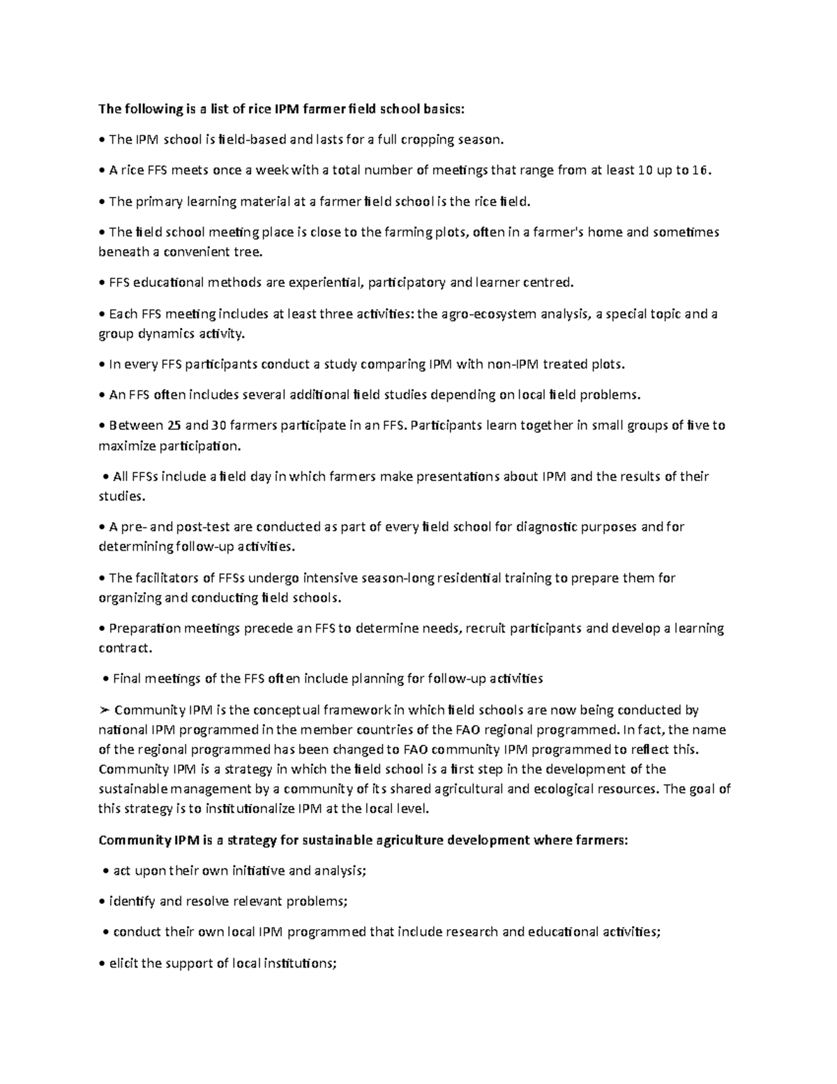 The following is a list of rice IPM farmer field school basics - A rice ...
