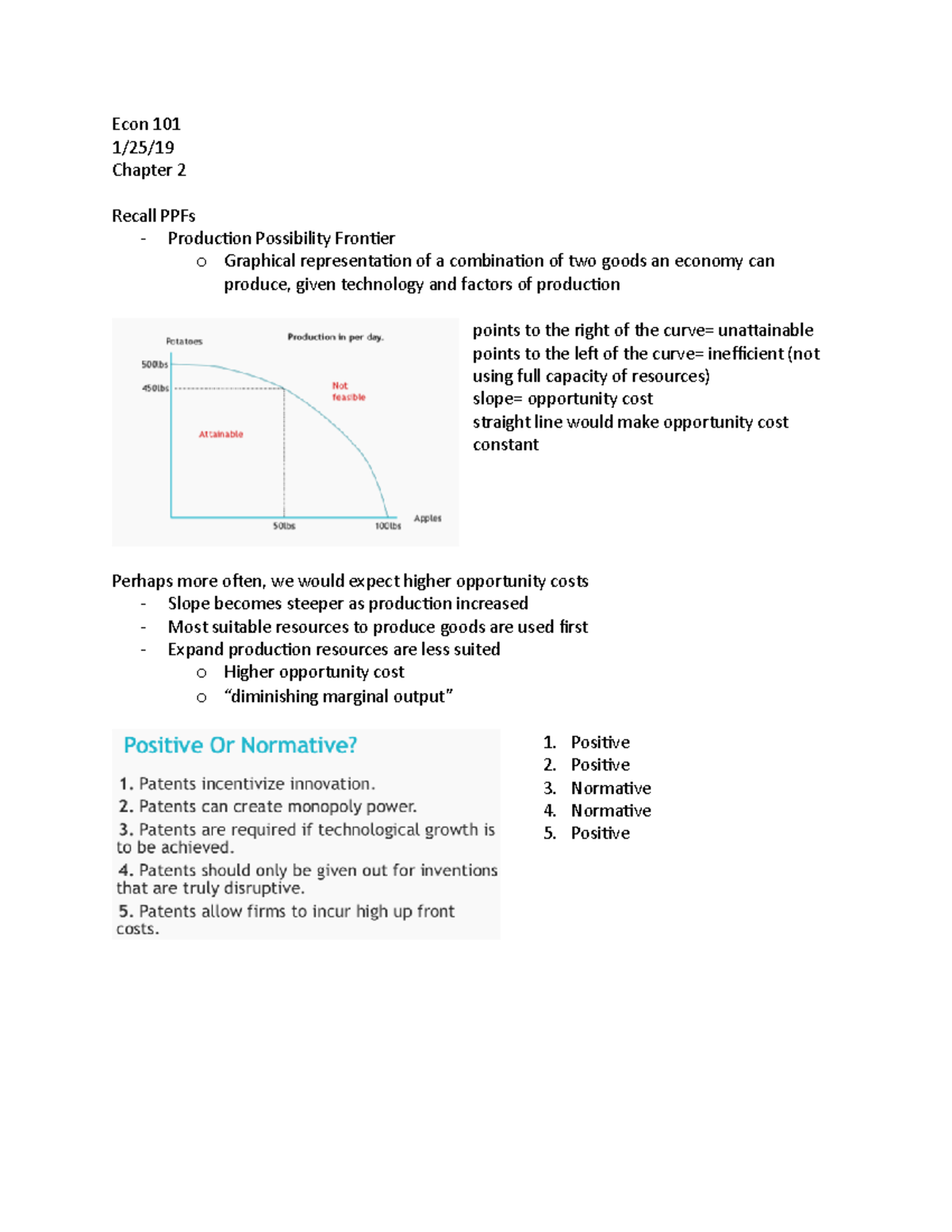 Econ 101 1 25 19 - Lecture notes 5 - Econ 101 1/25/ Chapter 2 Recall ...