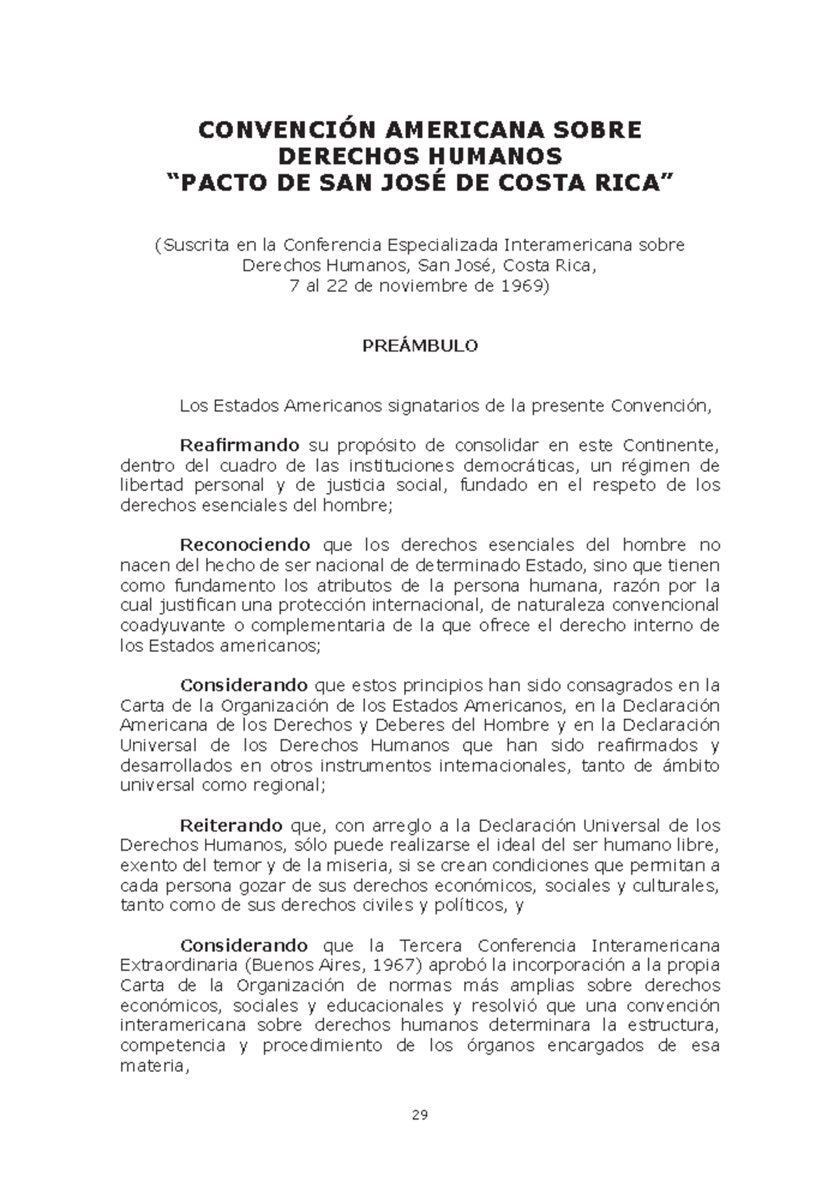 Convención Americana sobre Derechos Humanos. Pacto de San José de Costa Convención Americana sobre Derechos Humanos. Pacto de San José de Costa