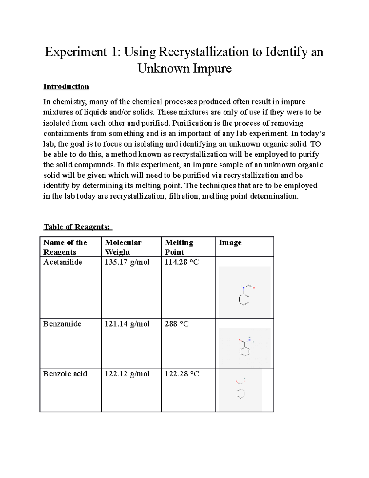 Experiment 1 Labwork CHEM2211 UGA Studocu