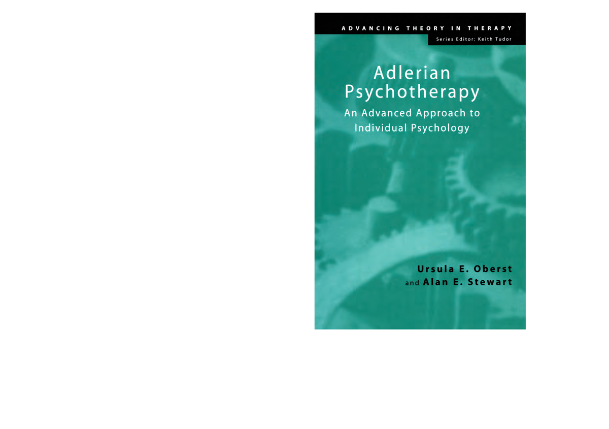 Adlerian Psychotherapy An Advanced Approach To Individual Psychology ...