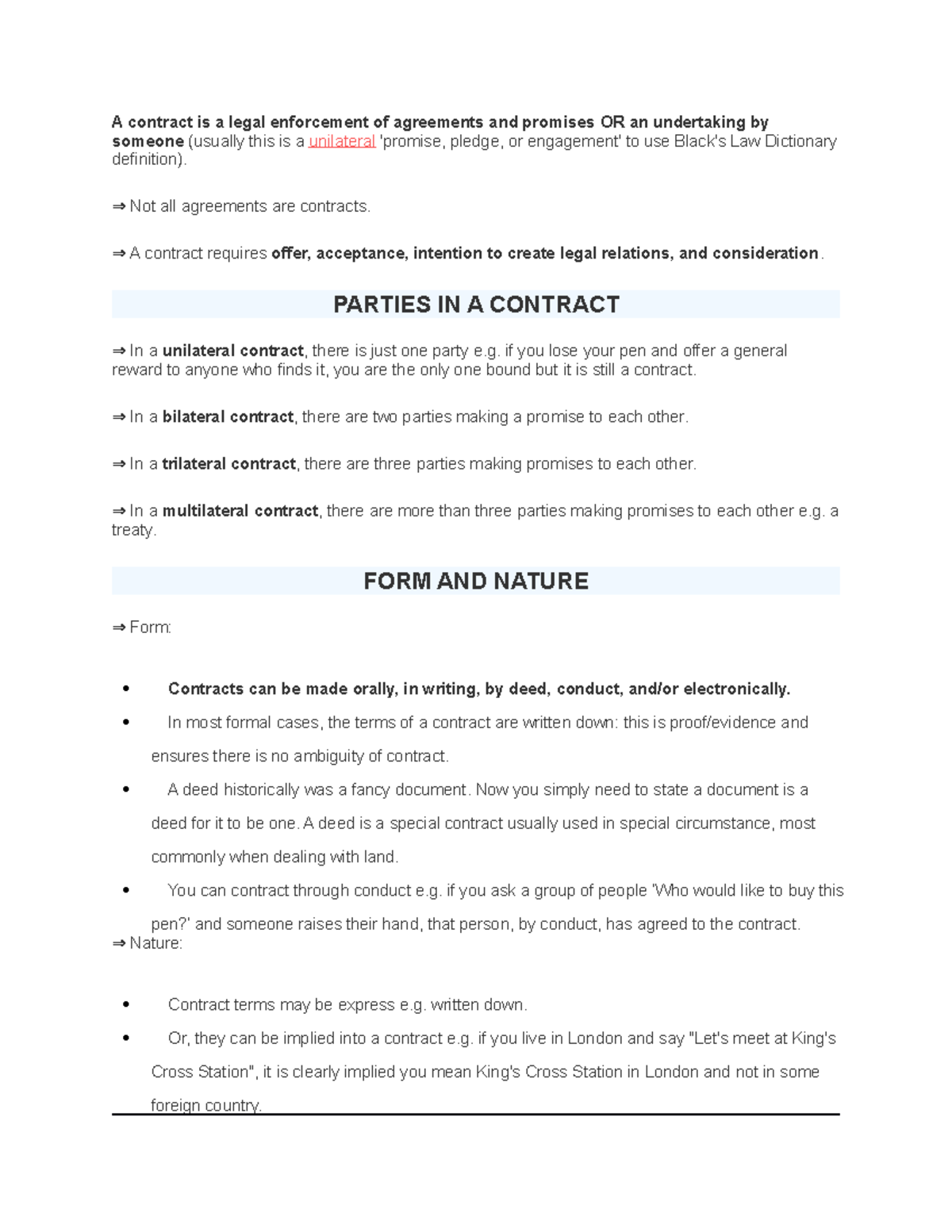 A contract is a legal enforcement of agreements and promises - ⇒ Not ...