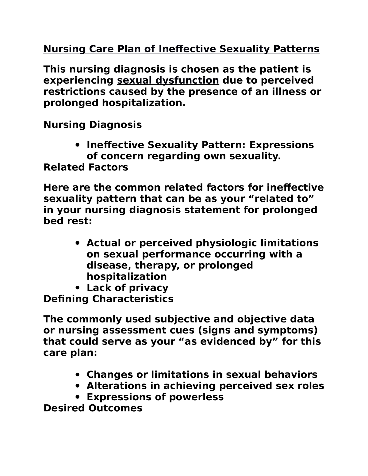 Nursing Care Plan Of Ineffective Sexuality Patterns Nursing Diagnosis Ineffective Sexuality 