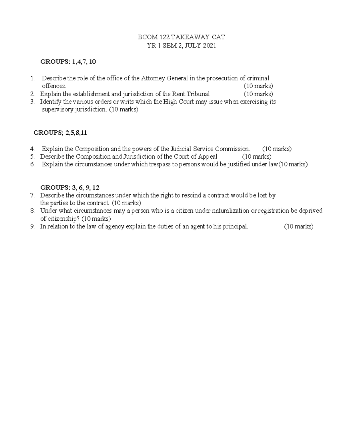 BCOM 122 Takeaway CAT - notes - BCOM 122 TAKEAWAY CAT YR 1 SEM 2, JULY ...