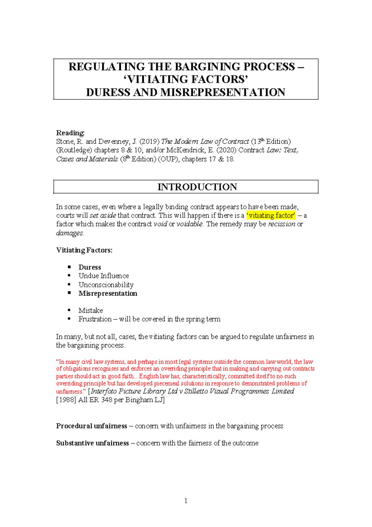 Misrep and Duress lecture handout - REGULATING THE BARGINING PROCESS ...