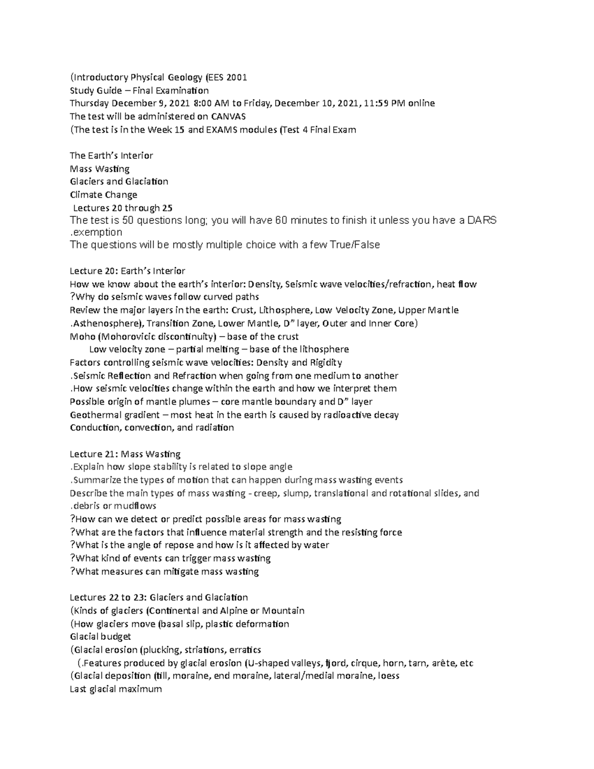 Study Guide Test 4 Physical Geology - (Introductory Physical Geology ...