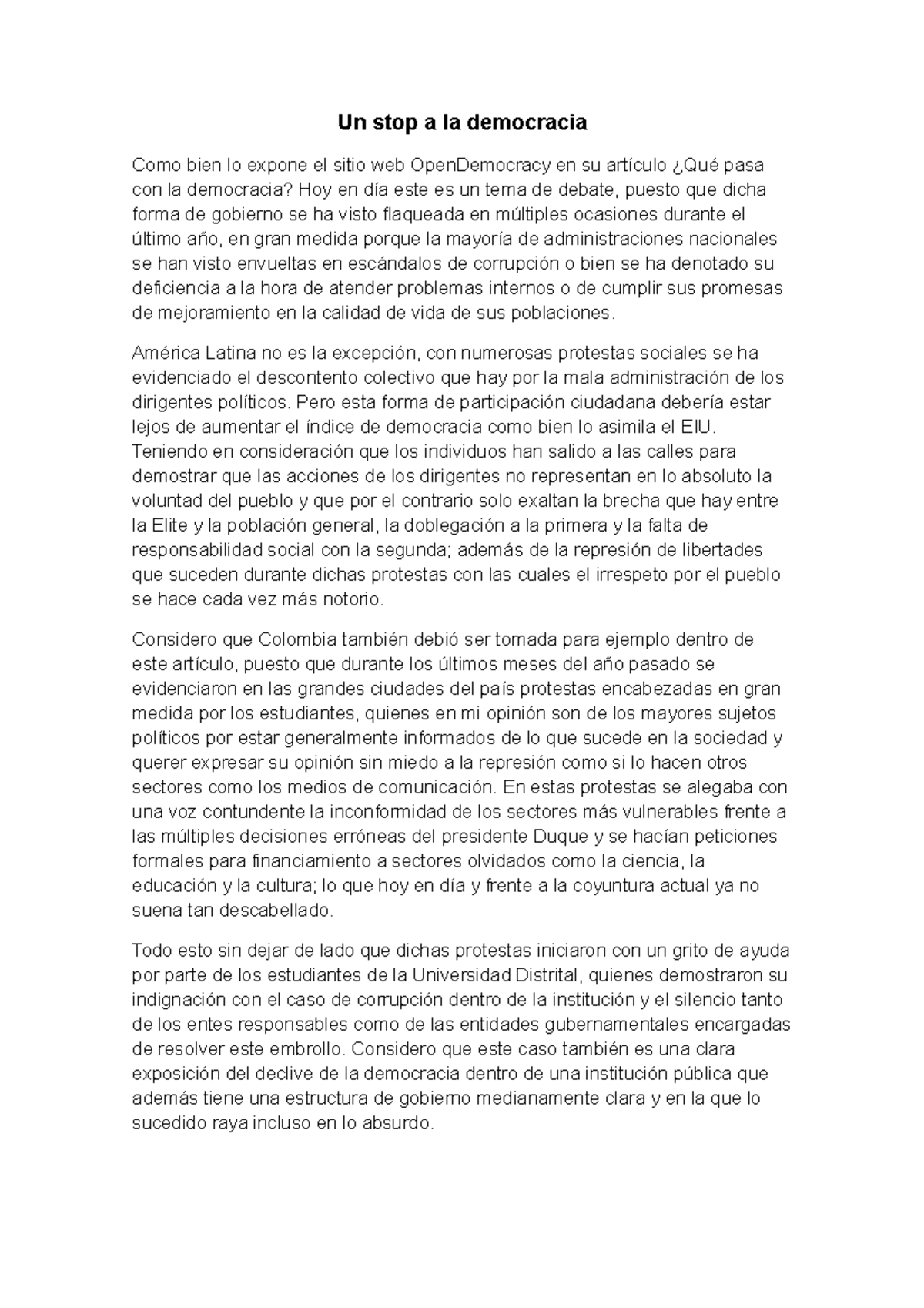 Un Stop A La Democracia Un Stop A La Democracia Como Bien Lo Expone