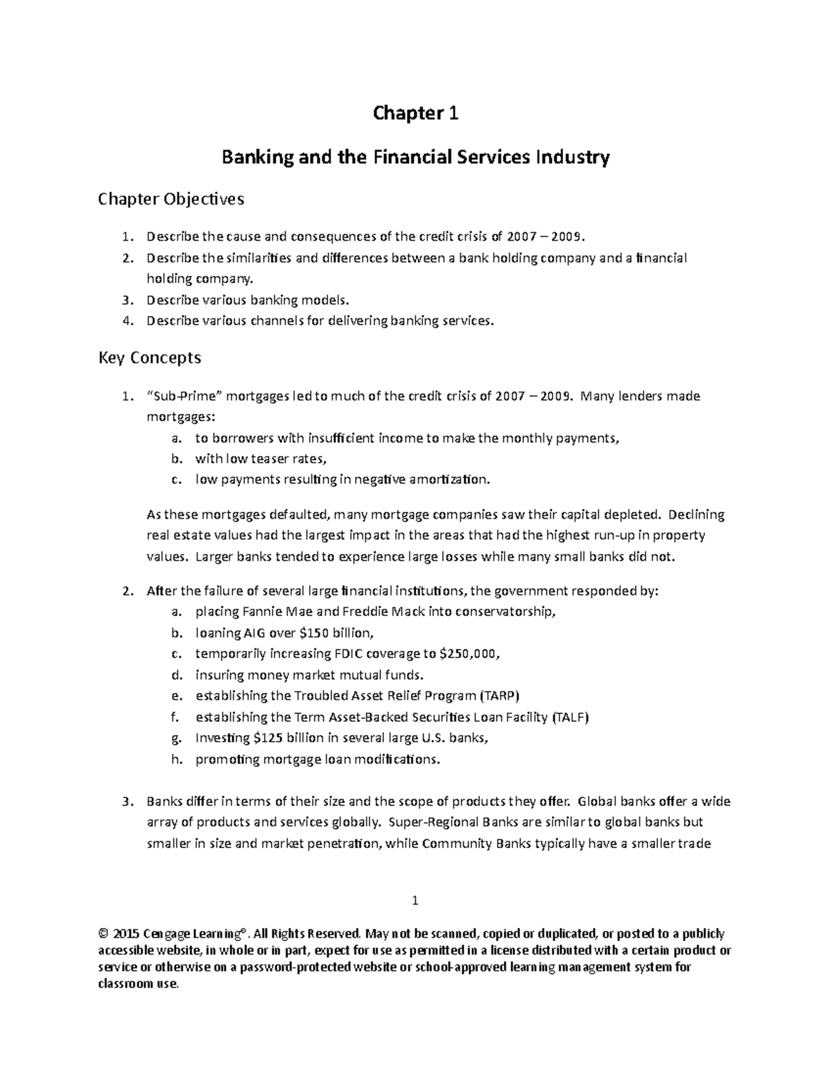 IM Chapter 1 - Test Bank - Chapter 1 Banking and the Financial Services ...