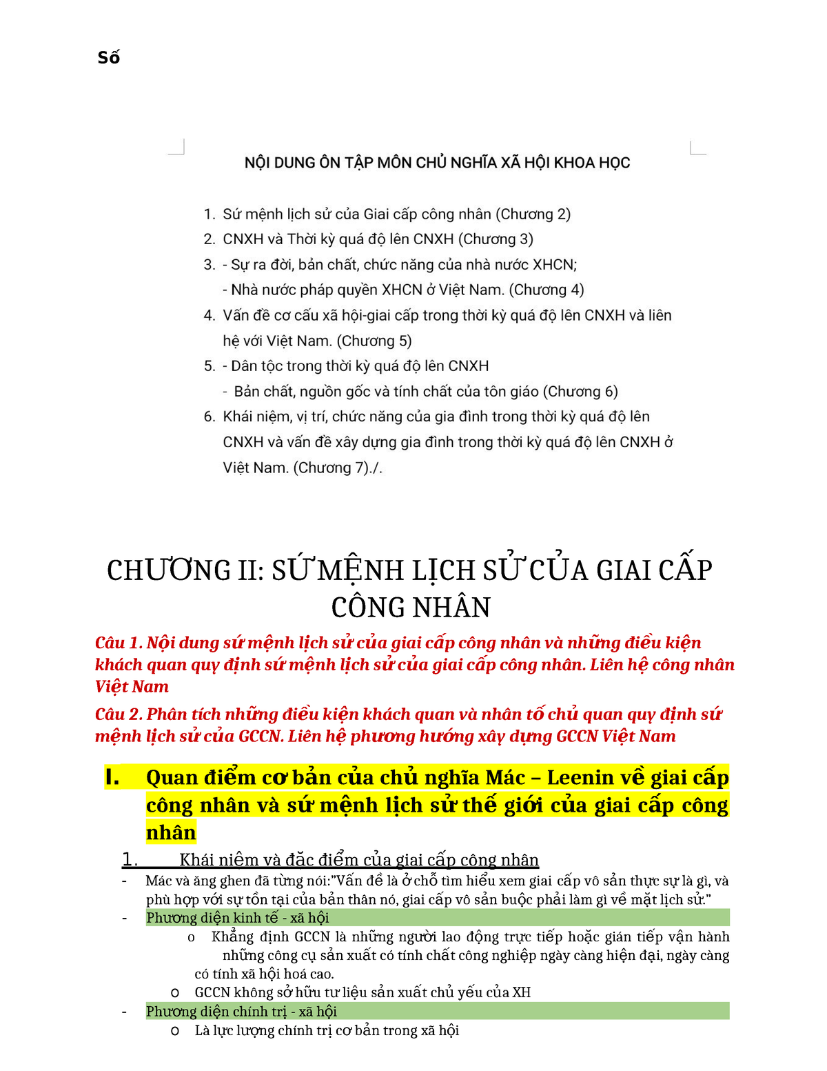 Cnxhkh - Tham Khảo - 8 CH ƯƠNG II: SỨ M ỆNH L CHỊ SỬ C ỦA GIAI C ẤP ...