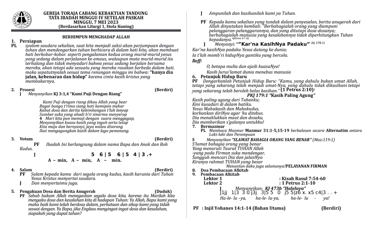 Liturgi 7 Mei 2023 Lit 1 - VSAF - GEREJA TORAJA CABANG KEBAKTIAN ...