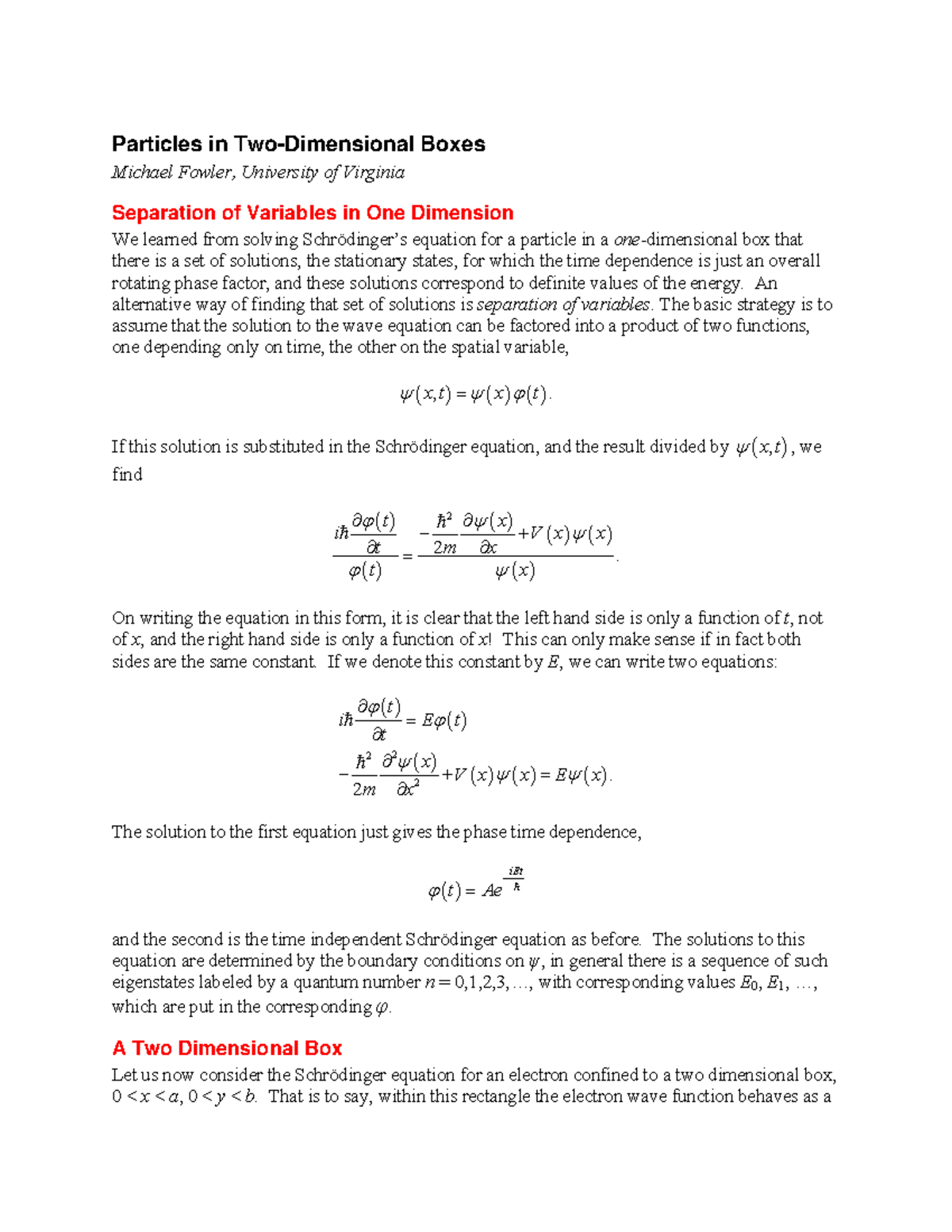 A particle in 2-dimensional box - Particles in Two-Dimensional Boxes ...